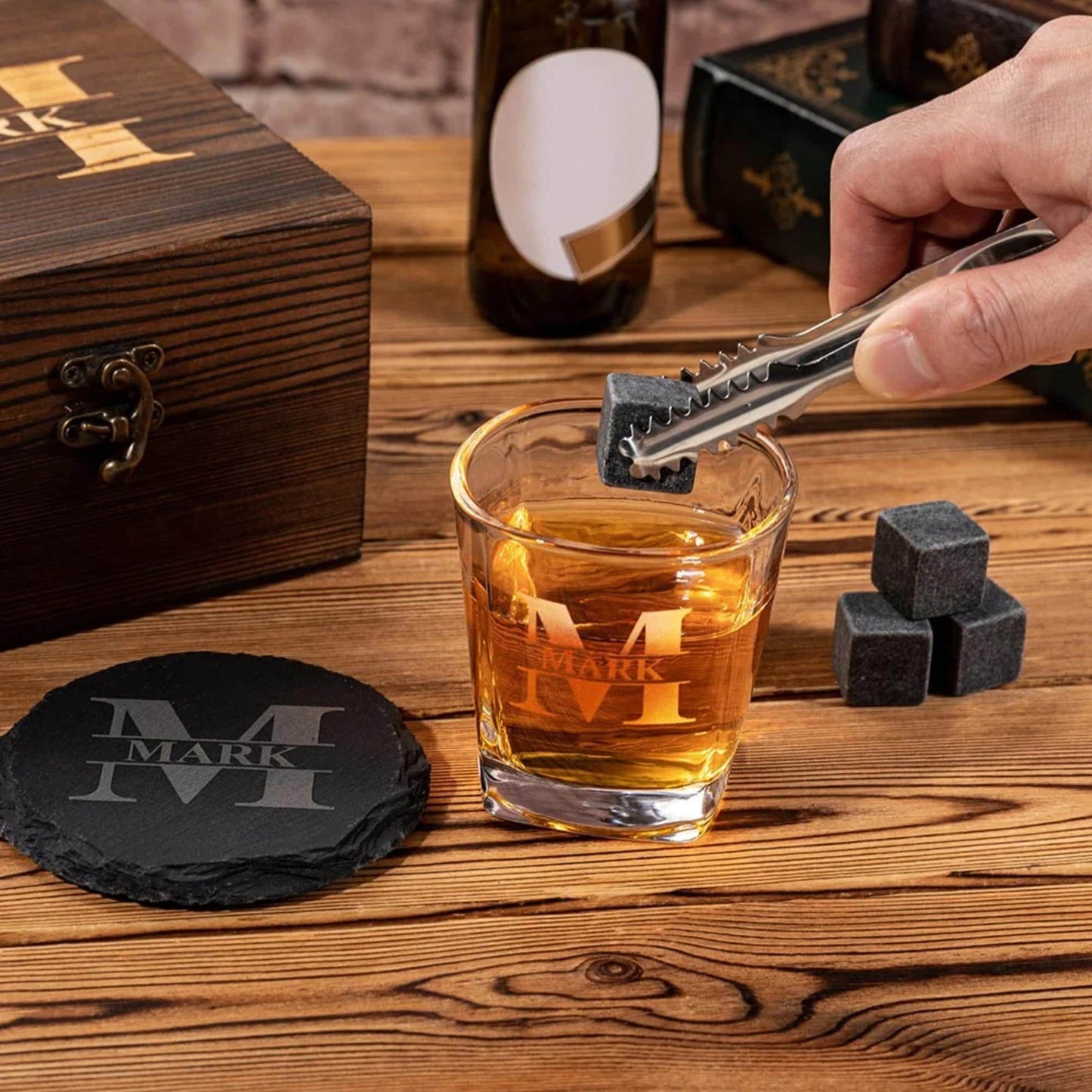 Personalized Engraved Monogram Whiskey Glass Set