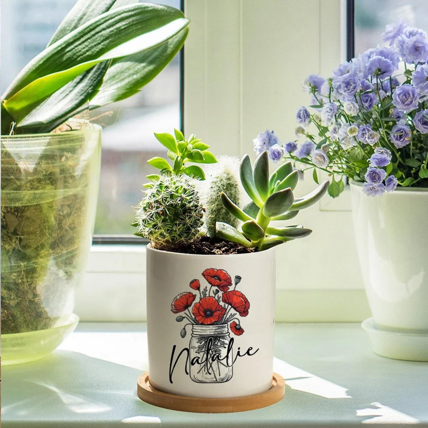 Personalized Birth Flower Pot with Name
