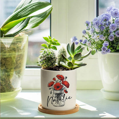 Personalized Birth Flower Pot with Name