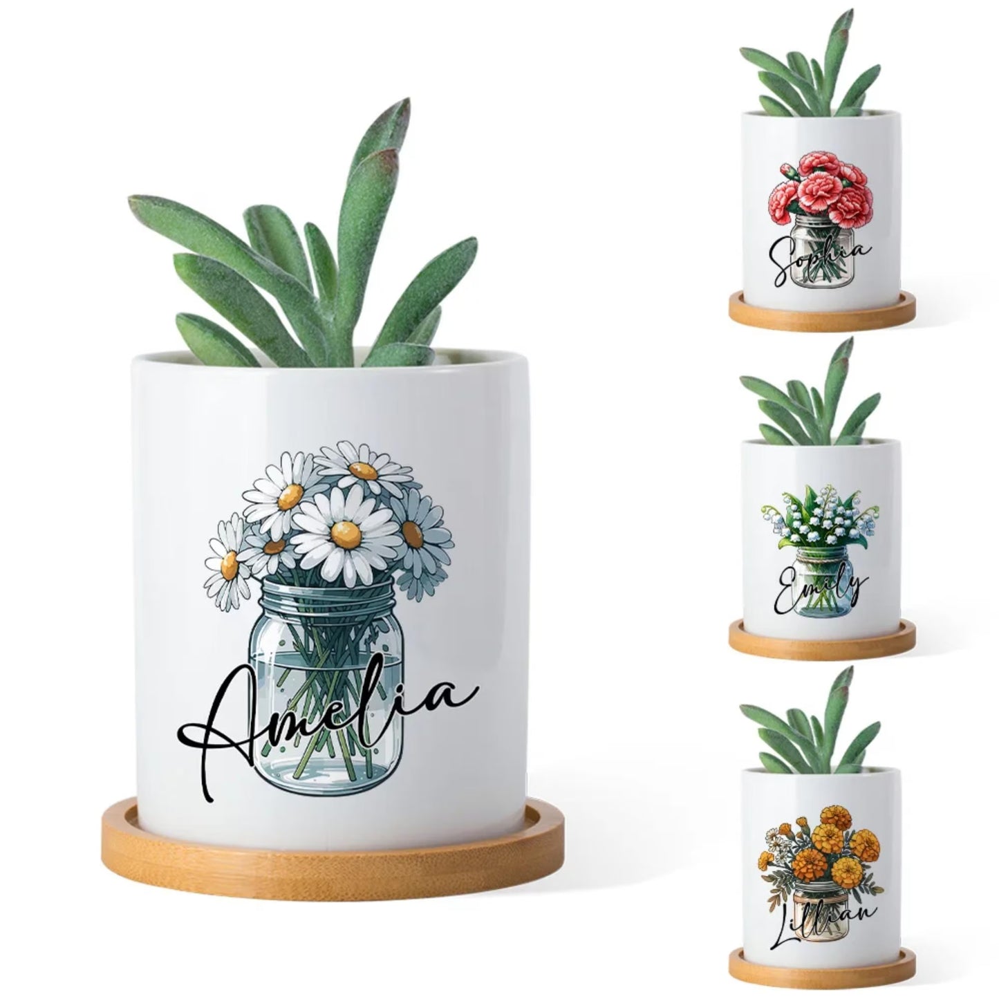 Personalized Birth Flower Pot with Name