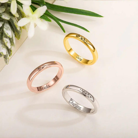 Personalized Birth Flower Ring for Her