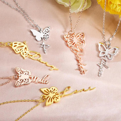 Custom Dainty Birth Butterfly Name Necklace