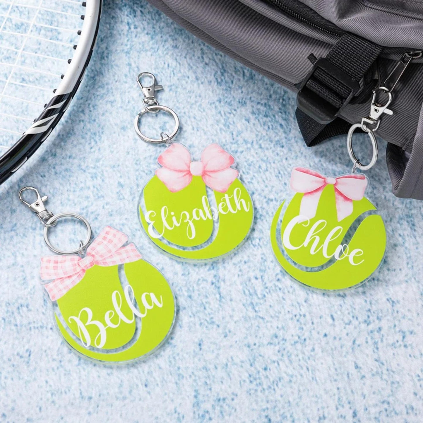 Personalized Tennis Bag Tag with Coquette Bow
