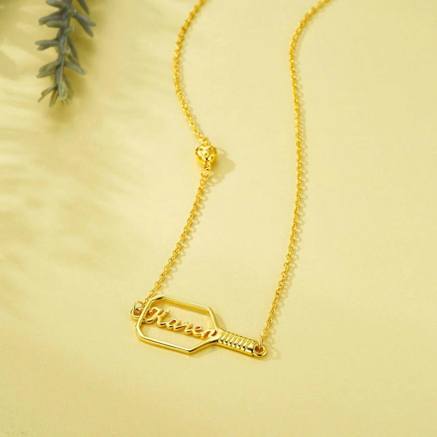 Personalized Name Pickleball Paddle Necklace with 3D Heart Ball