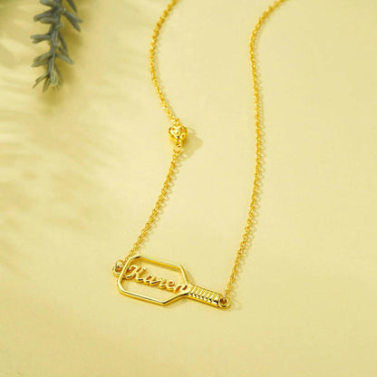 Personalized Name Pickleball Paddle Necklace with 3D Heart Ball