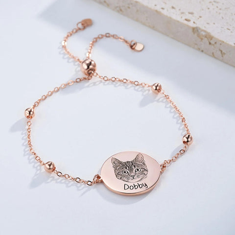 Bracelet gravé avec portrait d'animal personnalisé