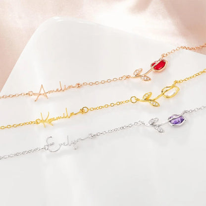 Personalized 3D Tulip Birthstone Necklace with Sideway Name