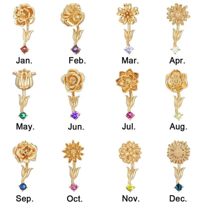 Personalized Sideway Name Necklace with Birthstone & Flower