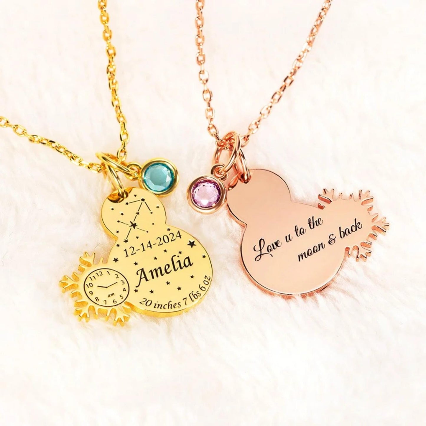 Custom Baby Birth Stats Necklace with Birthstone
