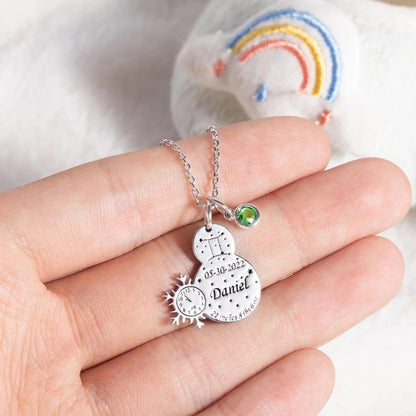 Custom Baby Birth Stats Necklace with Birthstone