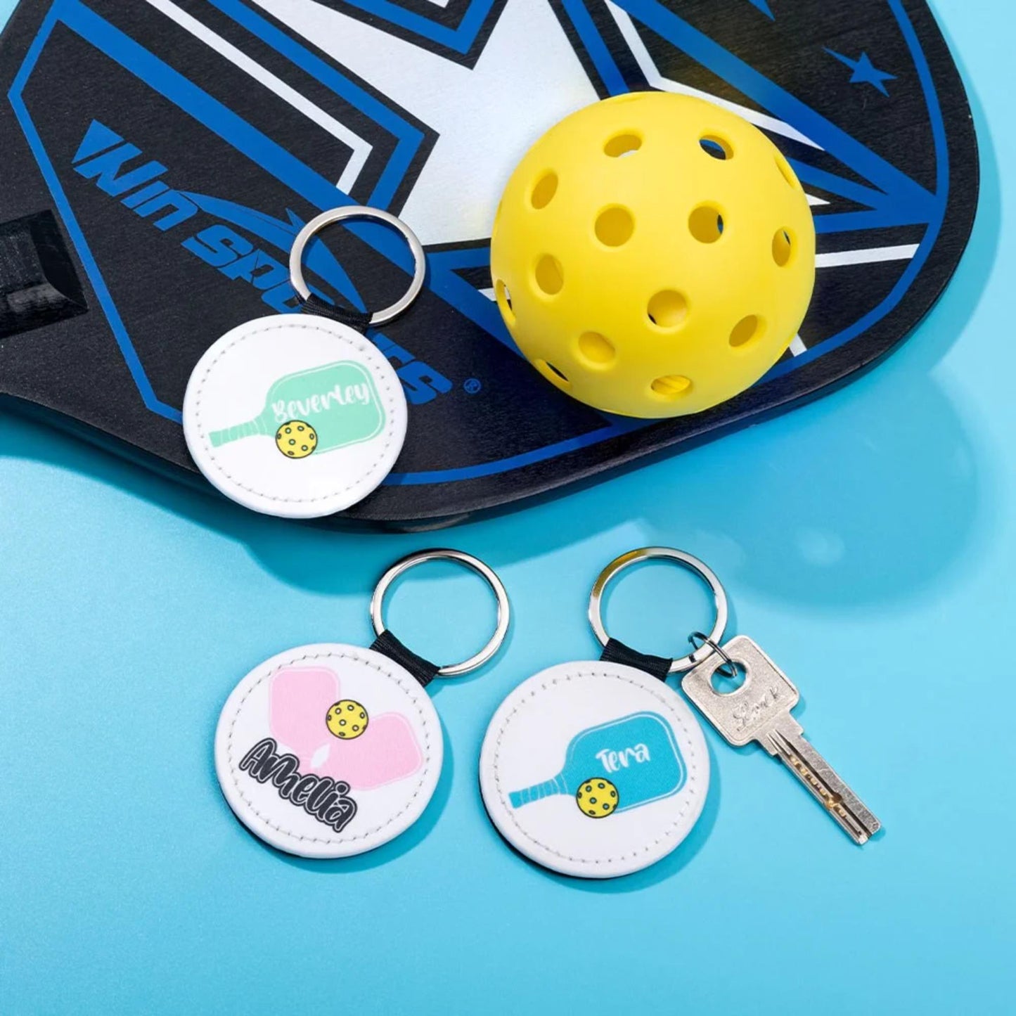 Personalized Leather Pickleball Keychain