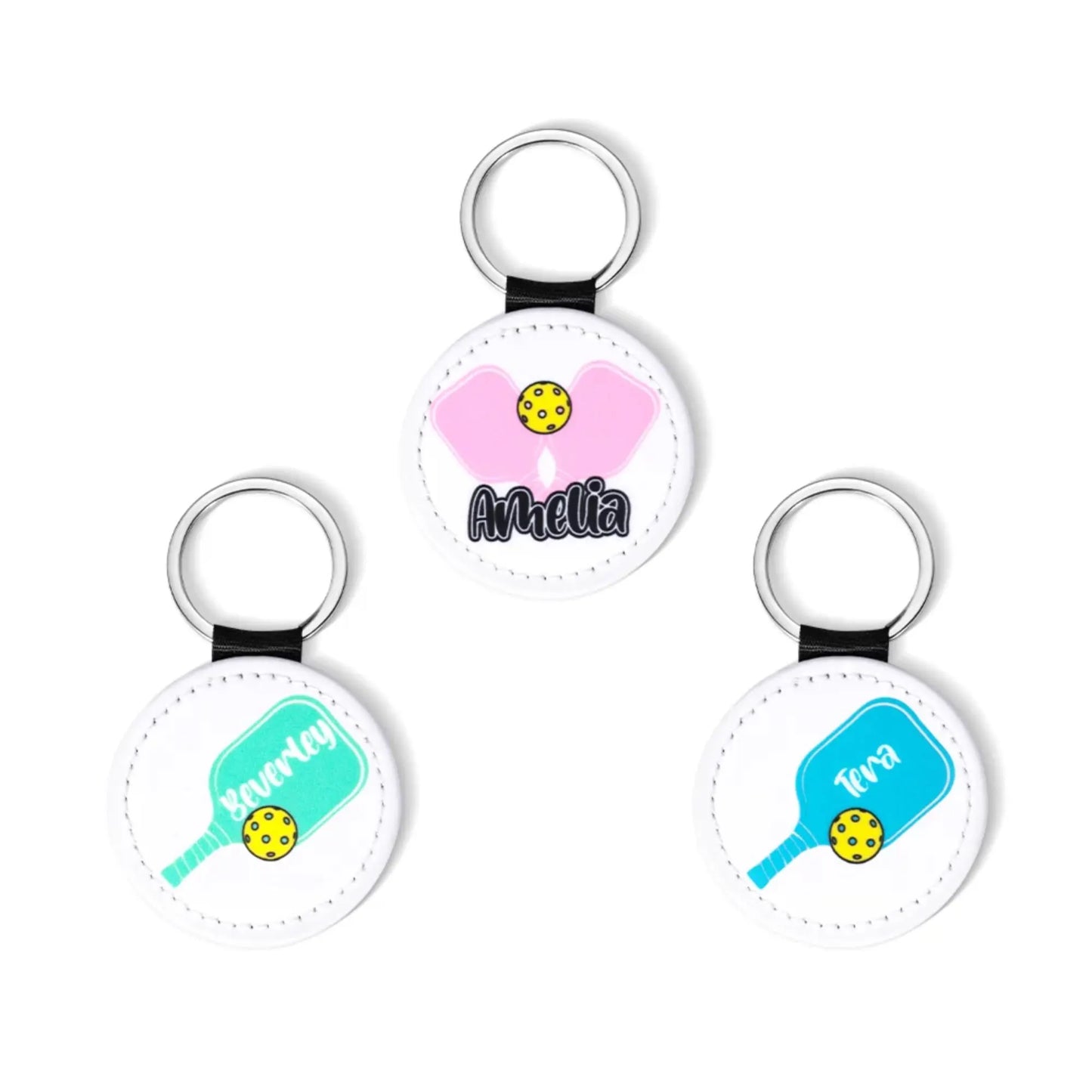 Personalized Leather Pickleball Keychain