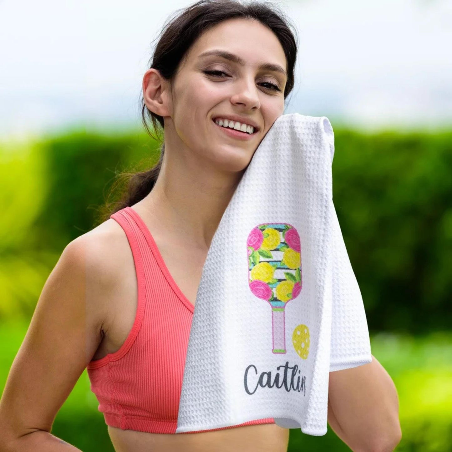 Personalized Pickleball Towel with Floral Fruit Design