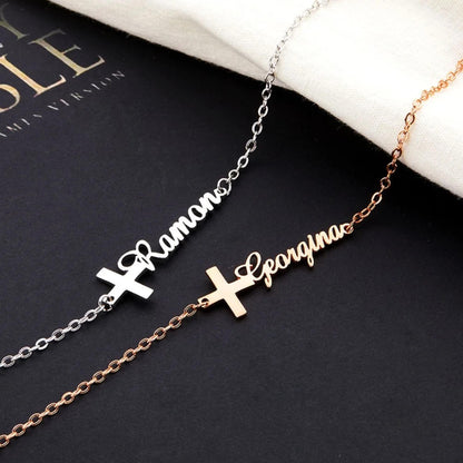 Custom Cross Name Bracelet