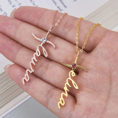 Custom Name & Birthstone Cross Necklace