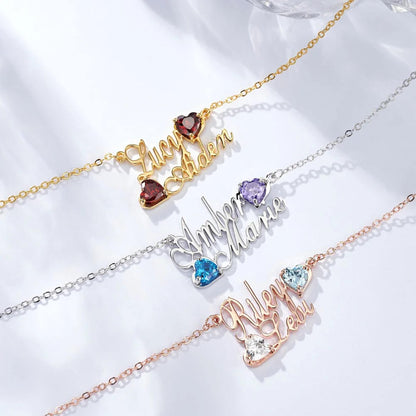 Personalized 2 Names Necklace with 2 Birthstones