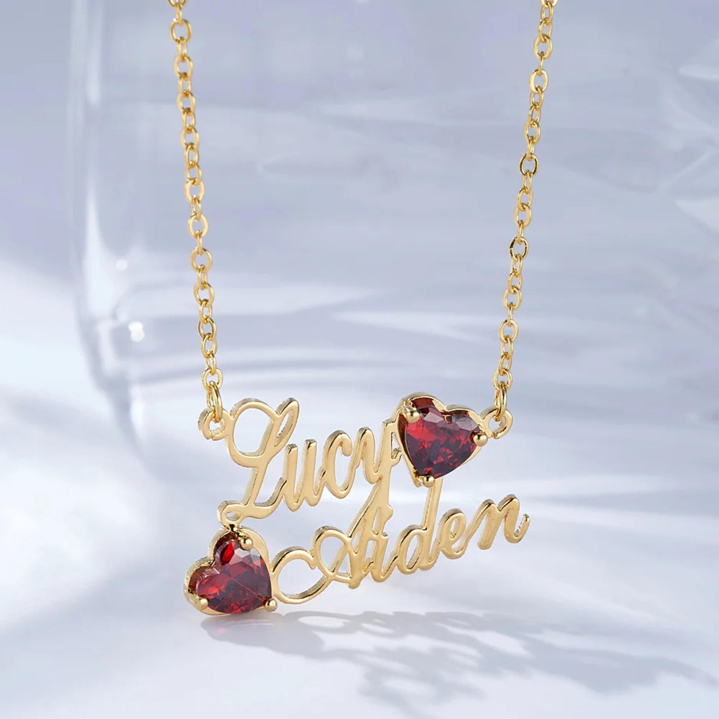 Personalized 2 Names Necklace with 2 Birthstones
