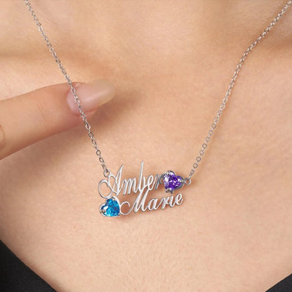 Personalized 2 Names Necklace with 2 Birthstones