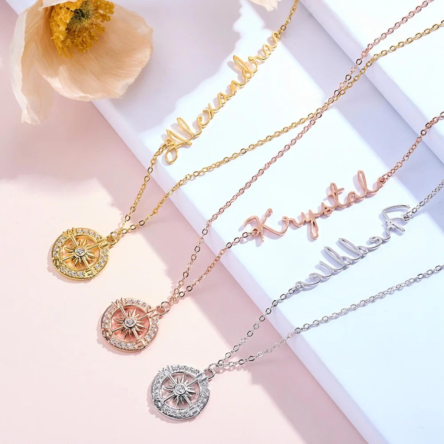 Personalized Sideways Name Compass Necklace