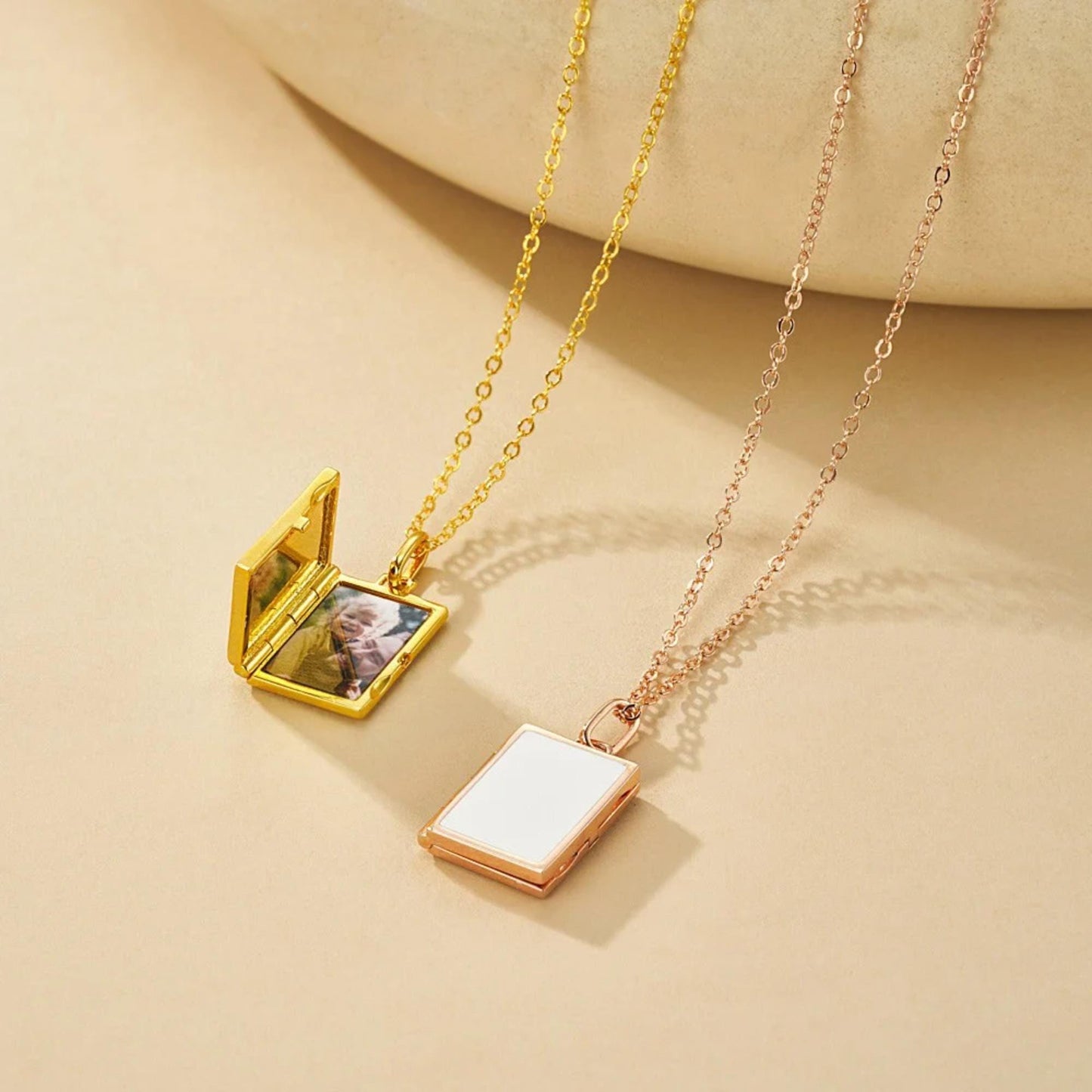 Enamel Rectangle Memorial Photo Locket Necklace