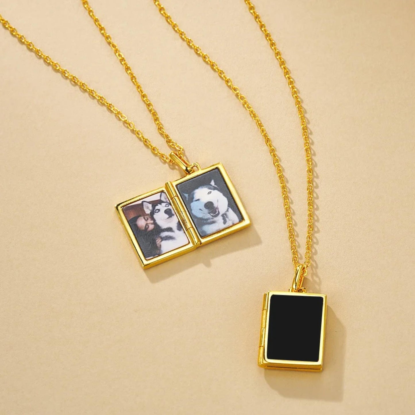Enamel Rectangle Memorial Photo Locket Necklace