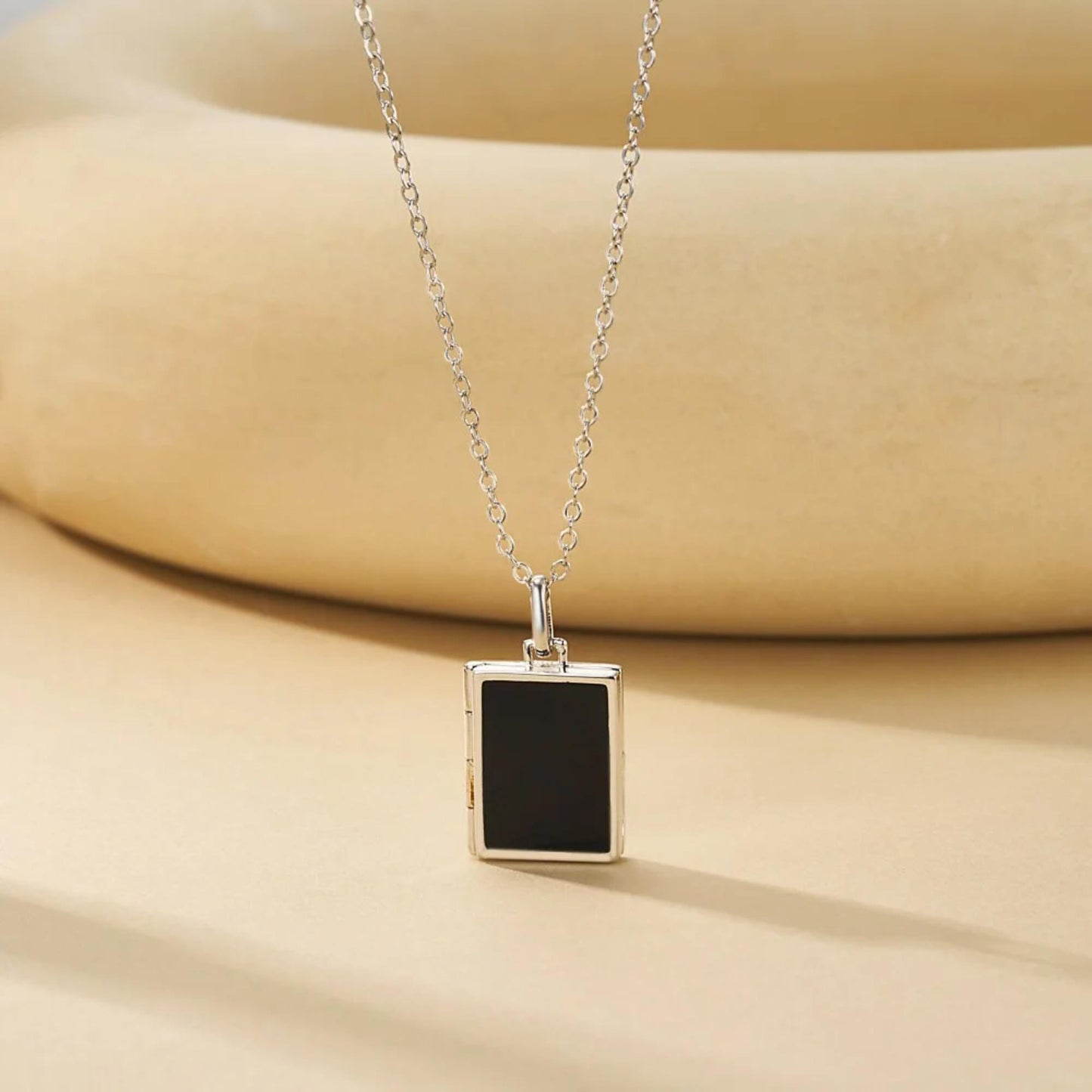 Enamel Rectangle Memorial Photo Locket Necklace