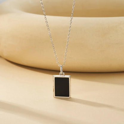 Enamel Rectangle Memorial Photo Locket Necklace