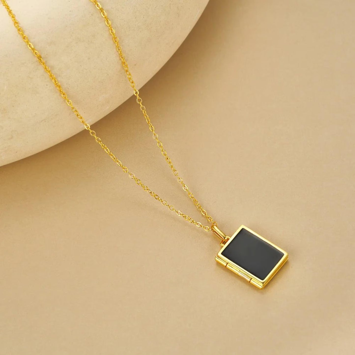 Enamel Rectangle Memorial Photo Locket Necklace