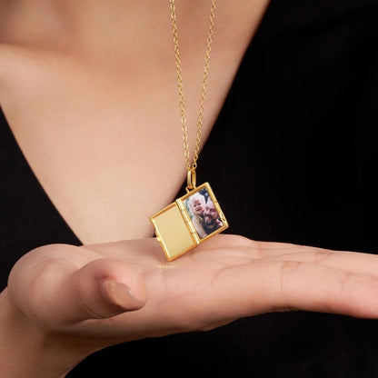 Enamel Rectangle Memorial Photo Locket Necklace