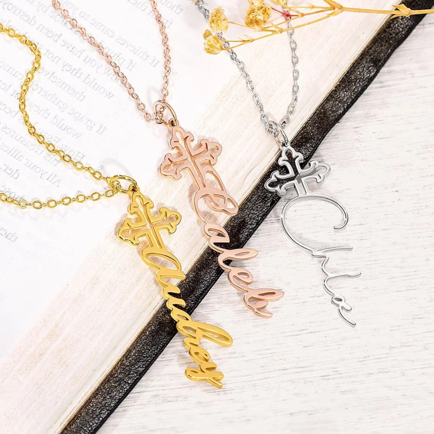 Personalized Dainty Cross Name Necklace