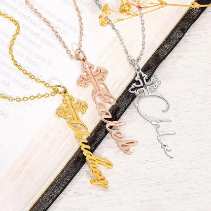 Personalized Dainty Cross Name Necklace