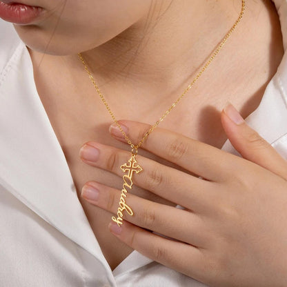 Personalized Dainty Cross Name Necklace