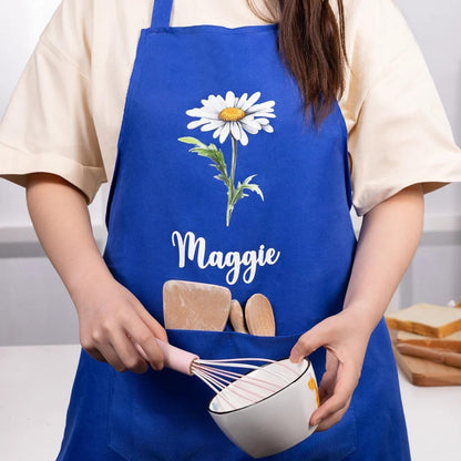Custom Birth Flower Apron for Women with Front Pocket