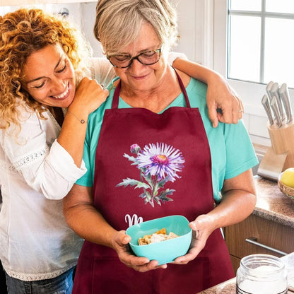 Custom Birth Flower Apron for Women with Front Pocket