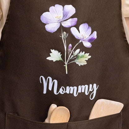Custom Birth Flower Apron for Women with Front Pocket