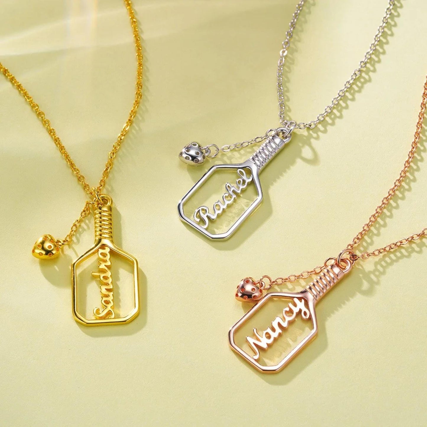 Personalized Pickleball Paddle Necklace & 3D Heart Ball