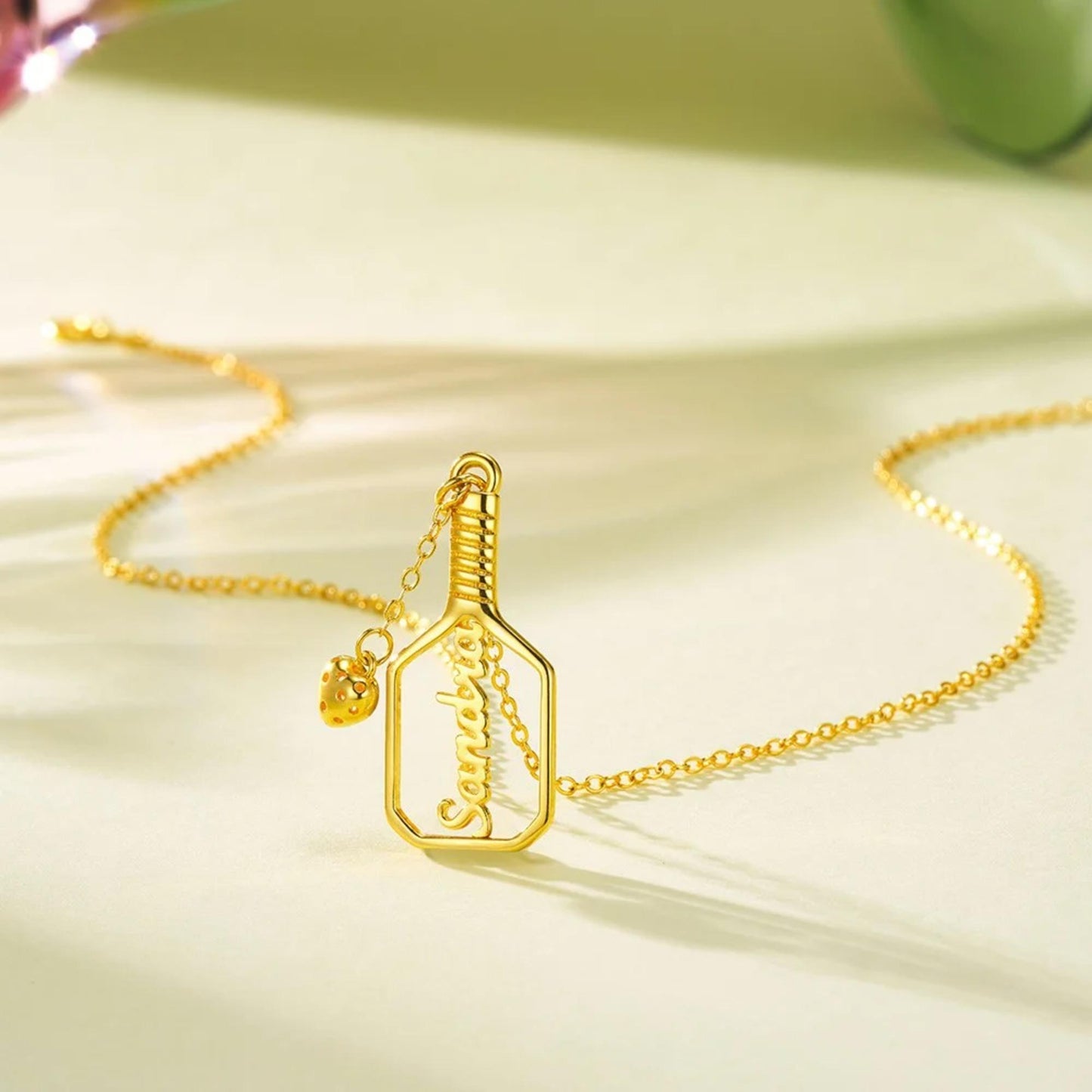 Personalized Pickleball Paddle Necklace & 3D Heart Ball