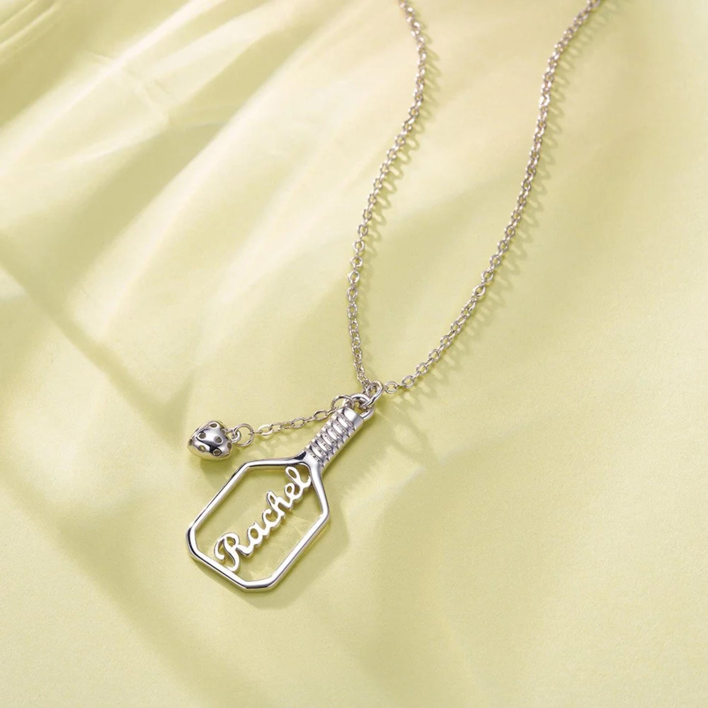 Personalized Pickleball Paddle Necklace & 3D Heart Ball