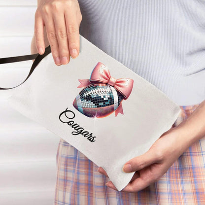 Custom Name Bow Disco Ball Theme Linen Makeup Bag