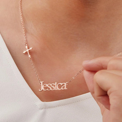 Personalized Sideway Name Cross Necklace