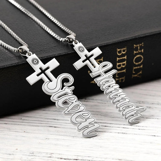 Personalized Cross Pendant Necklace with Name