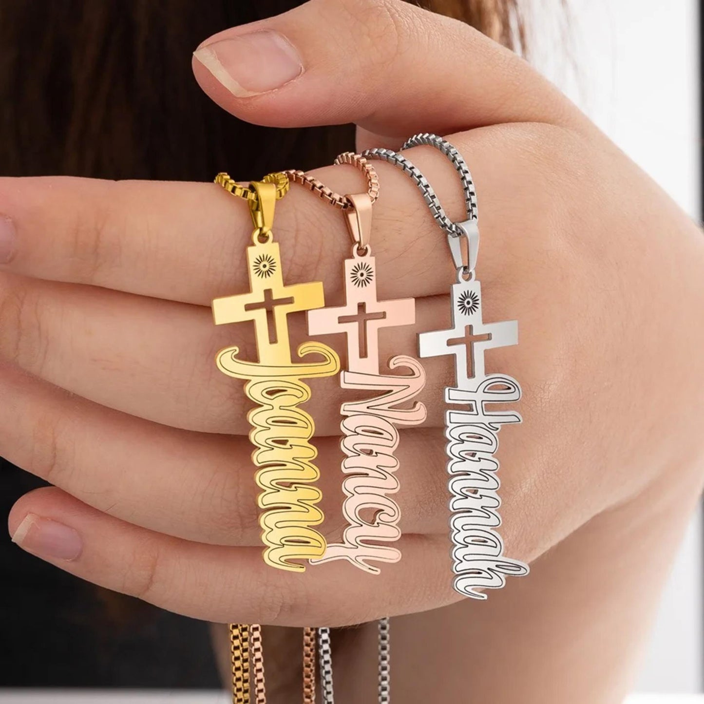 Personalized Cross Pendant Necklace with Name