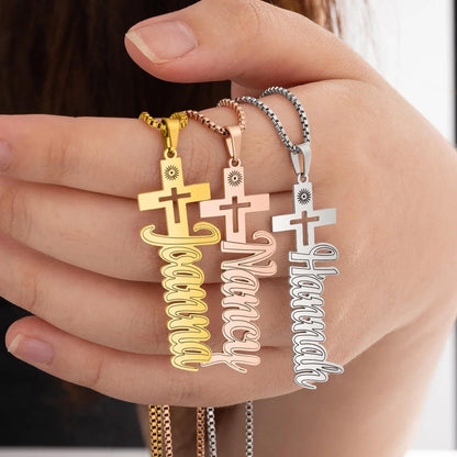 Personalized Cross Pendant Necklace with Name