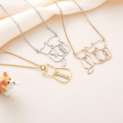 Personalized Cat or Dog Line Drawing Name Necklace