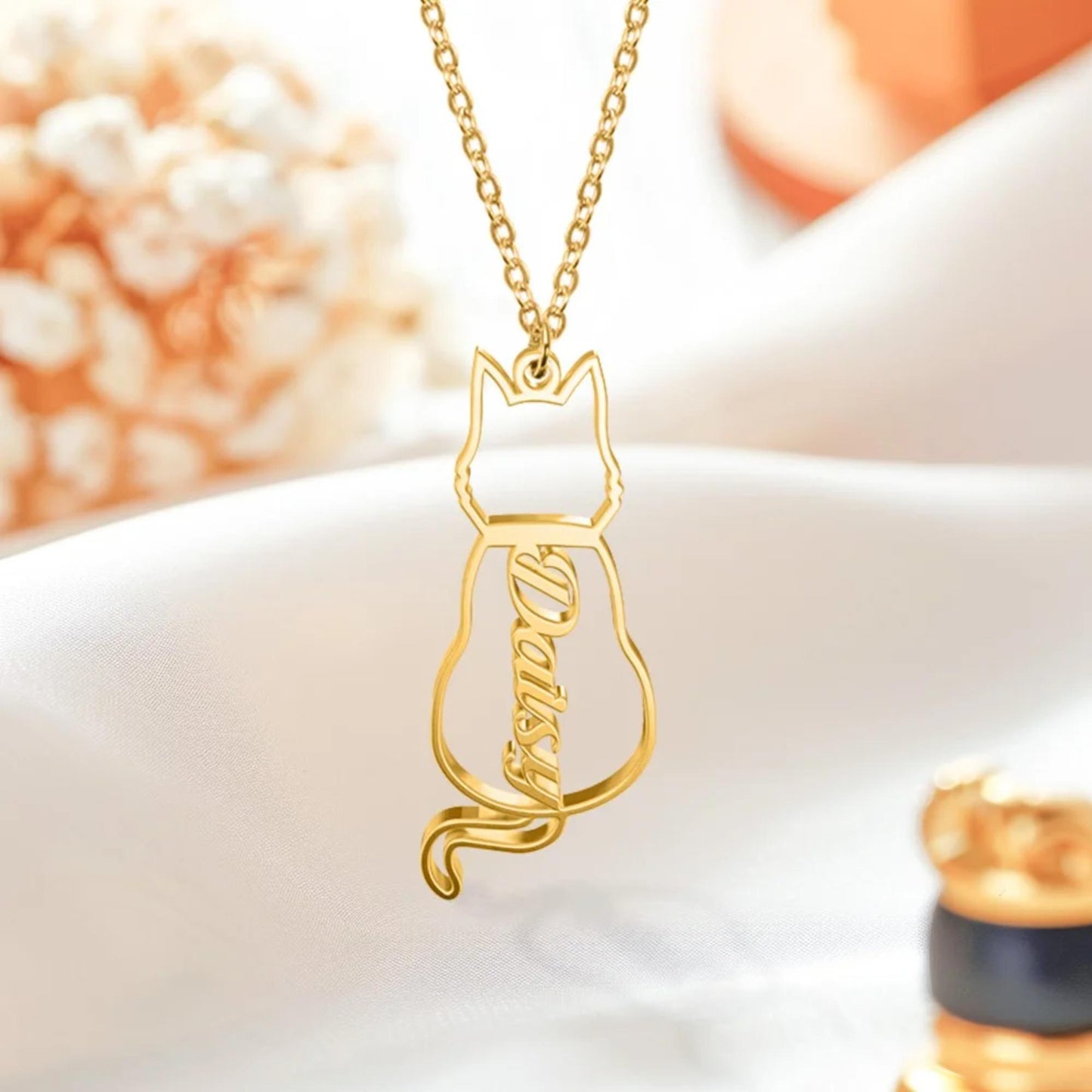 Personalized Cat or Dog Line Drawing Name Necklace