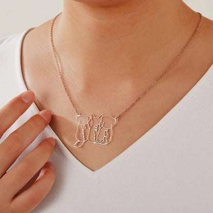 Personalized Cat or Dog Line Drawing Name Necklace