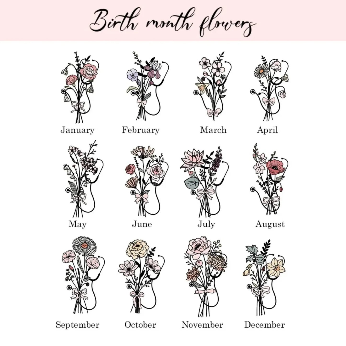 Personalized Stethoscope Tote Bag with Name & Birth Flower