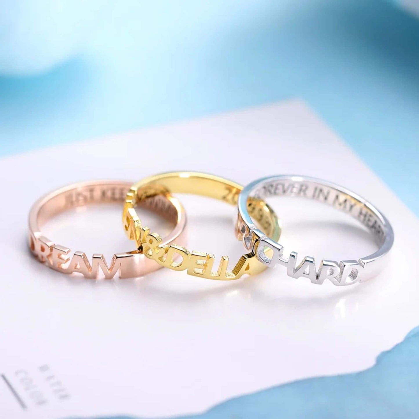 Personalized Name Stackable Rings with Inner Engraving
