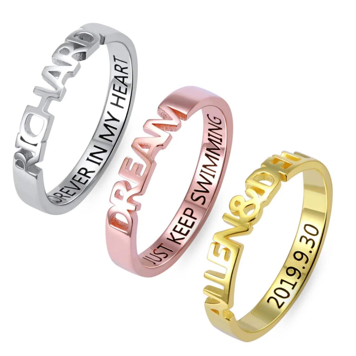 Personalized Name Stackable Rings with Inner Engraving