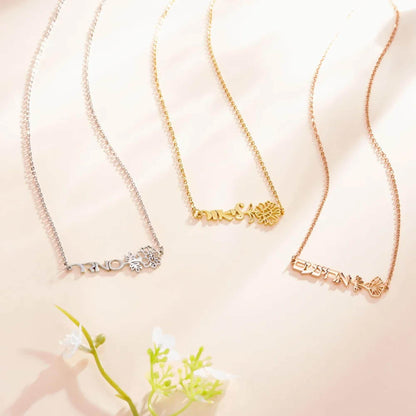 Custom Hebrew Name Necklace with Birth Flower